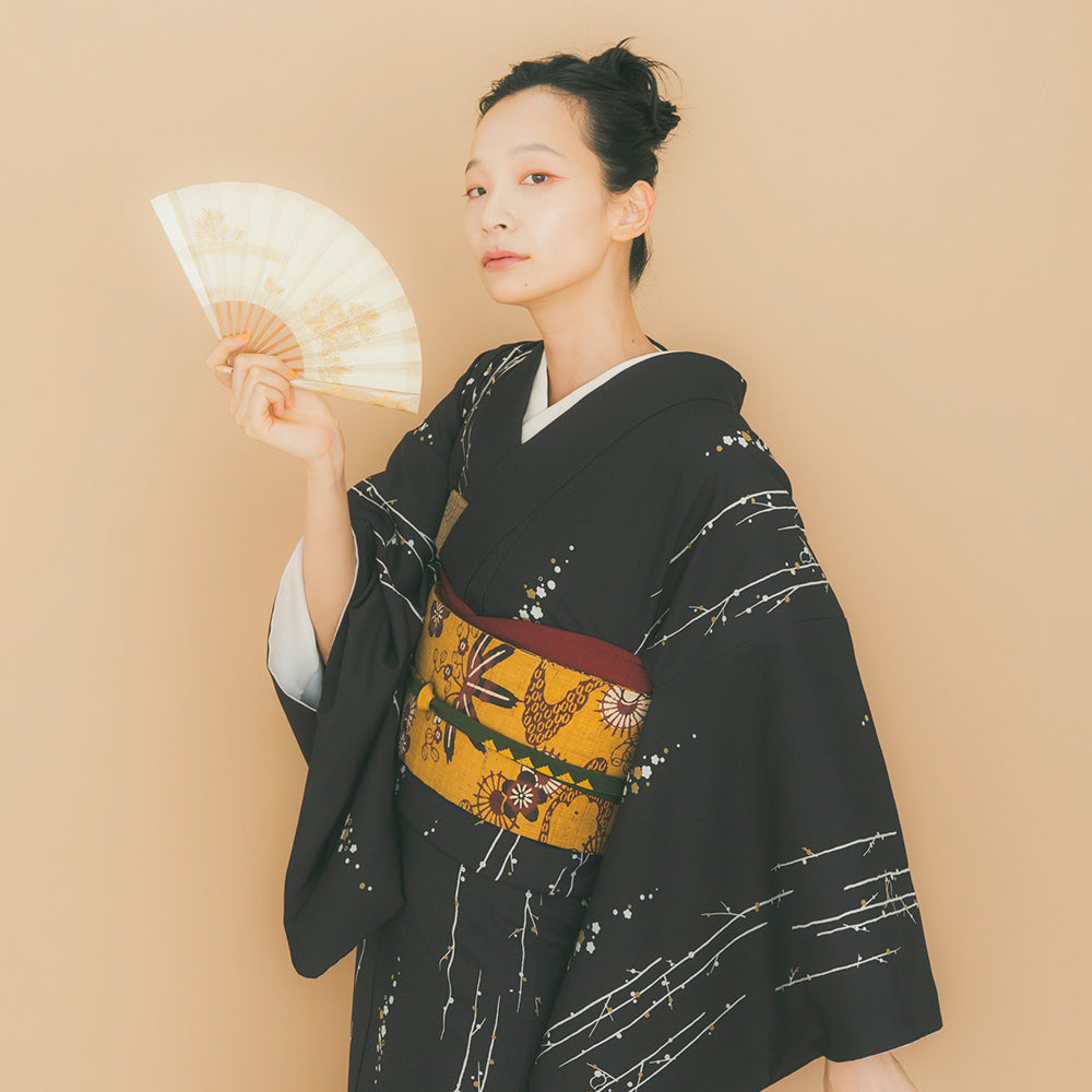 東レシルック 小紋 ～kifkif～「梅に鶯」 濃色 【袷・単衣用】