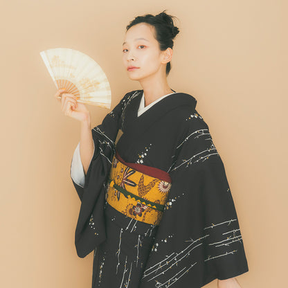 東レシルック 小紋 ～kifkif～「梅に鶯」 濃色 【袷・単衣用】