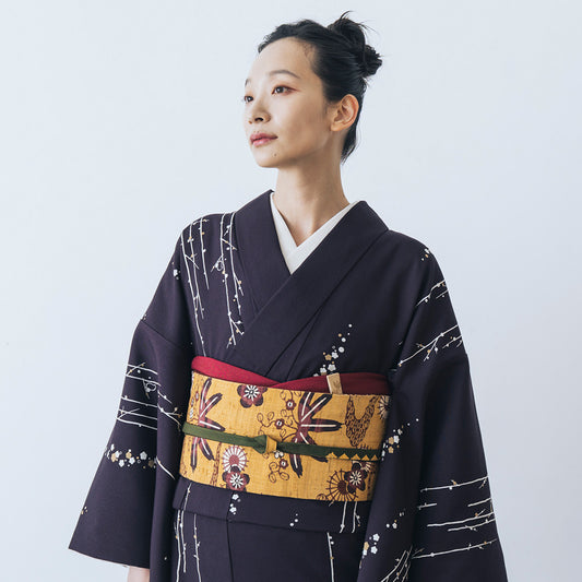 東レシルック 小紋 ～kifkif～「梅に鶯」 濃色 【袷・単衣用】