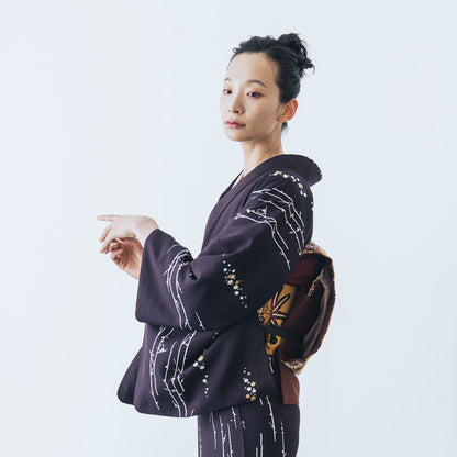 東レシルック 小紋 ～kifkif～「梅に鶯」 濃色 【袷・単衣用】