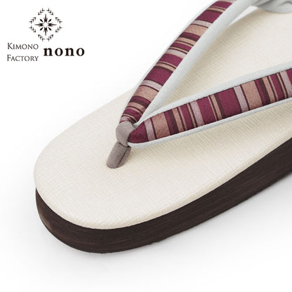 【Kimono-Factory-nono】菱屋カレンブロッソ 本場縞大島カフェ草履 オフホワイト Y-1 #女性用