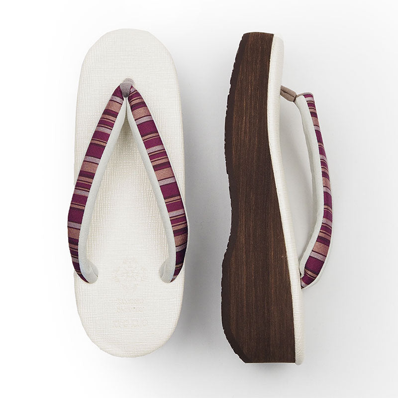 【Kimono-Factory-nono】菱屋カレンブロッソ 本場縞大島カフェ草履 オフホワイト Y-1 #女性用