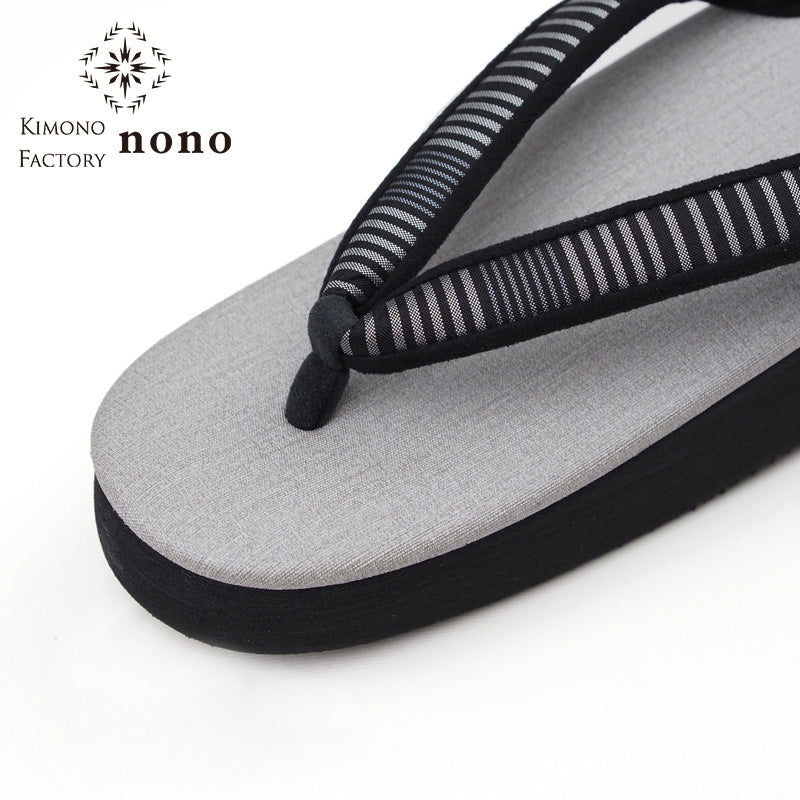 【Kimono-Factory-nono】菱屋カレンブロッソ 本場縞大島カフェ草履 グレー Y-2 #女性用