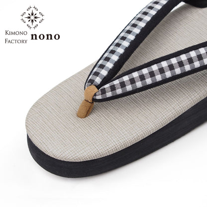 【Kimono-Factory-nono】菱屋カレンブロッソ 本場縞大島カフェ草履 グレージュ Y-3 #女性用