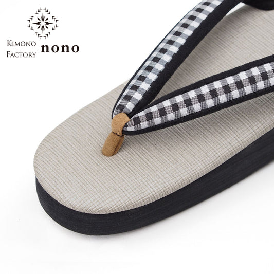 【Kimono-Factory-nono】菱屋カレンブロッソ 本場縞大島カフェ草履 グレージュ Y-3 #女性用