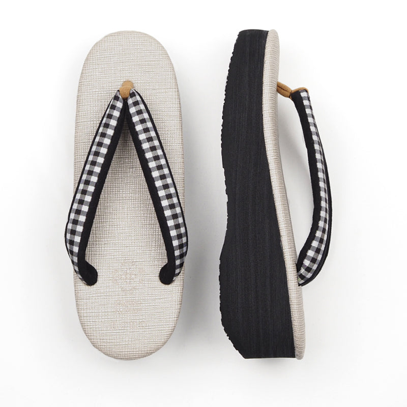 【Kimono-Factory-nono】菱屋カレンブロッソ 本場縞大島カフェ草履 グレージュ Y-3 #女性用