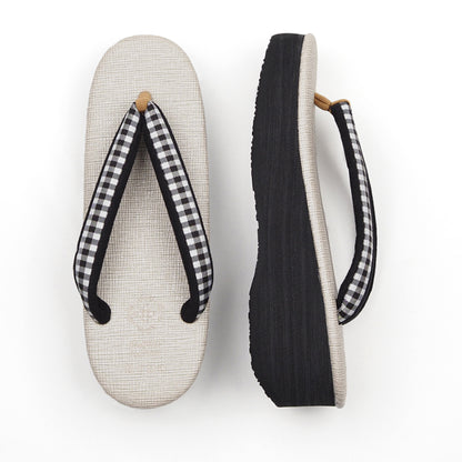 【Kimono-Factory-nono】菱屋カレンブロッソ 本場縞大島カフェ草履 グレージュ Y-3 #女性用