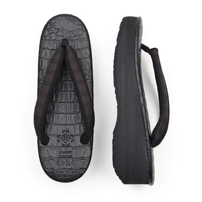 【Kimono-Factory-nono】菱屋カレンブロッソ 本場縞大島カフェ草履 クロコ/ブラック Y-4 #女性用