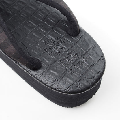 【Kimono-Factory-nono】菱屋カレンブロッソ 本場縞大島カフェ草履 クロコ/ブラック Y-4 #女性用