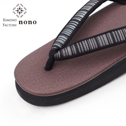【Kimono-Factory-nono】菱屋カレンブロッソ 本場縞大島カフェ草履 ココア Y-5 #女性用