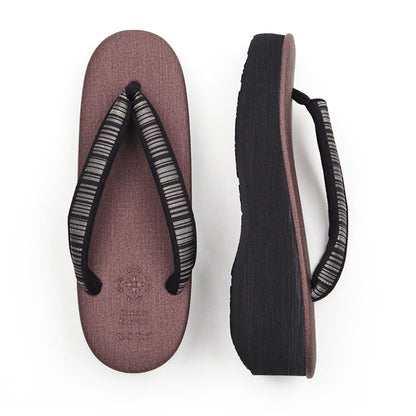 【Kimono-Factory-nono】菱屋カレンブロッソ 本場縞大島カフェ草履 ココア Y-5 #女性用