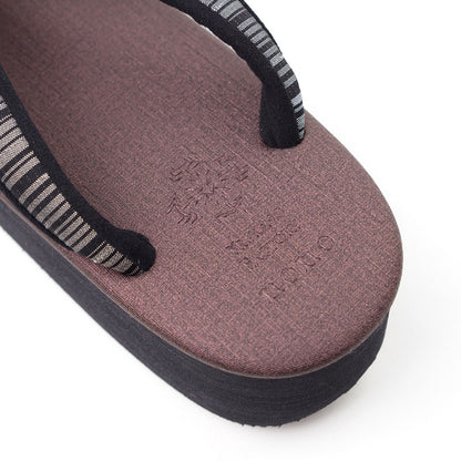 【Kimono-Factory-nono】菱屋カレンブロッソ 本場縞大島カフェ草履 ココア Y-5 #女性用