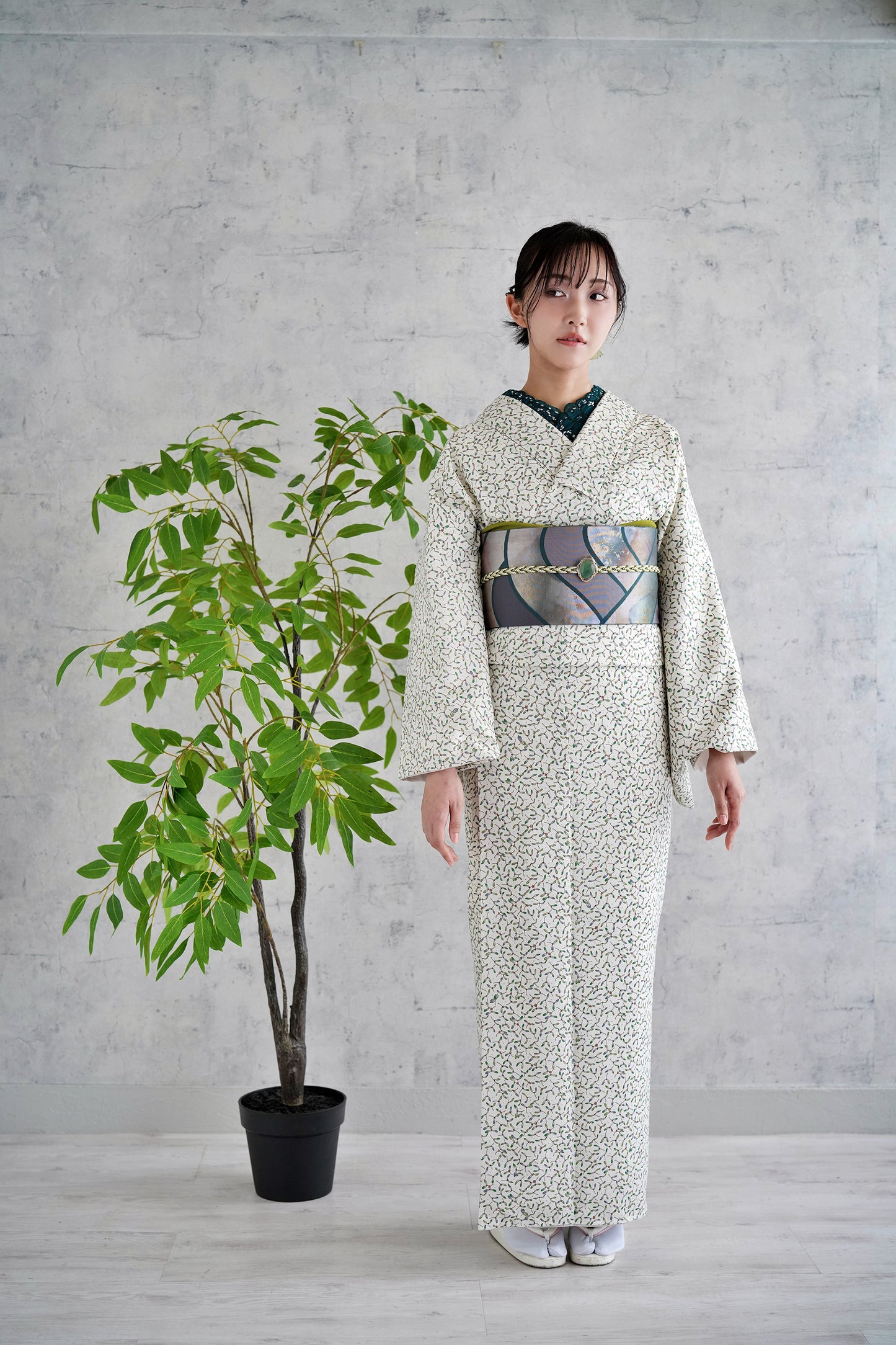 東レシルック 小紋 ～fuku～「ヤドリギ」オフホワイト 【袷・単衣用】