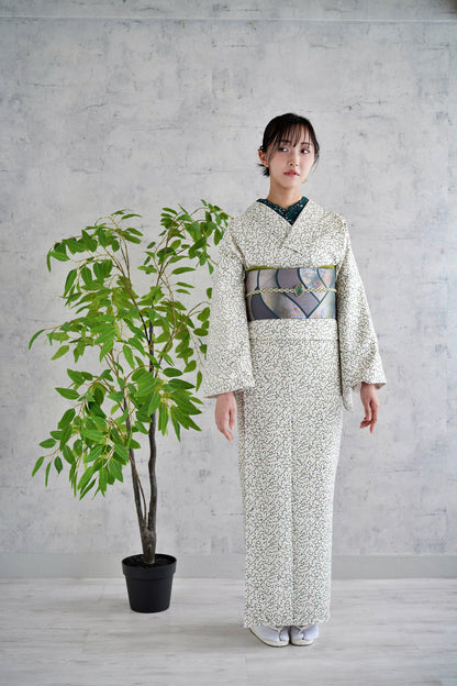 東レシルック 小紋 ～fuku～「ヤドリギ」オフホワイト 【袷・単衣用】