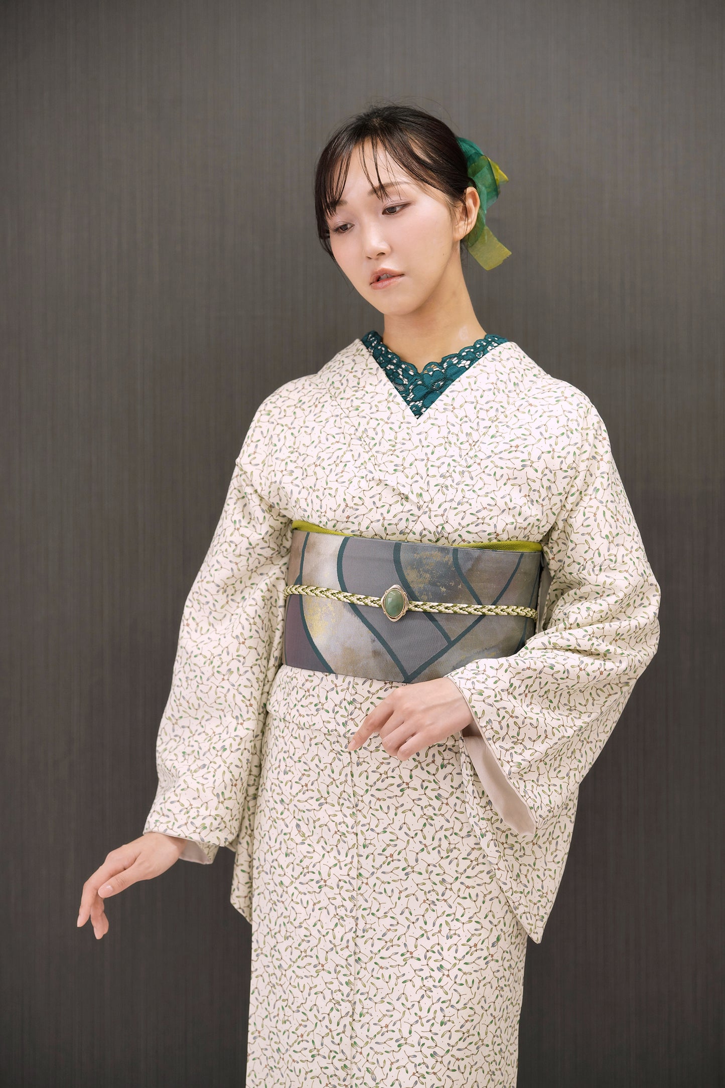 東レシルック 小紋 ～fuku～「ヤドリギ」オフホワイト 【袷・単衣用】