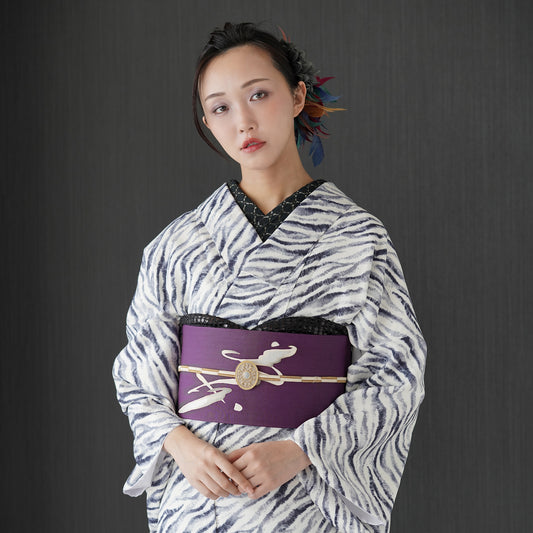 東レシルック 小紋 ～fuku～「ゼブラ」ホワイト×グレー 【袷・単衣用】