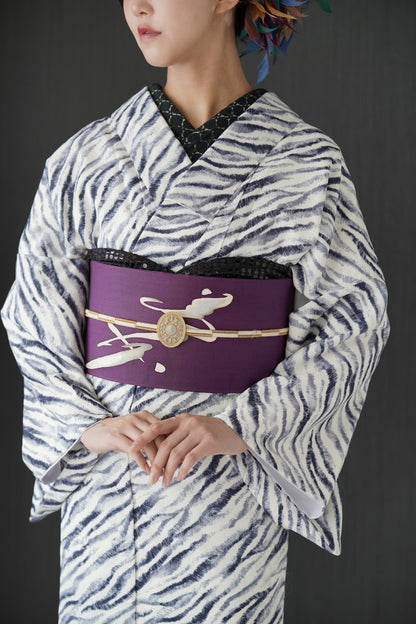 東レシルック 小紋 ～fuku～「ゼブラ」ホワイト×グレー 【袷・単衣用】