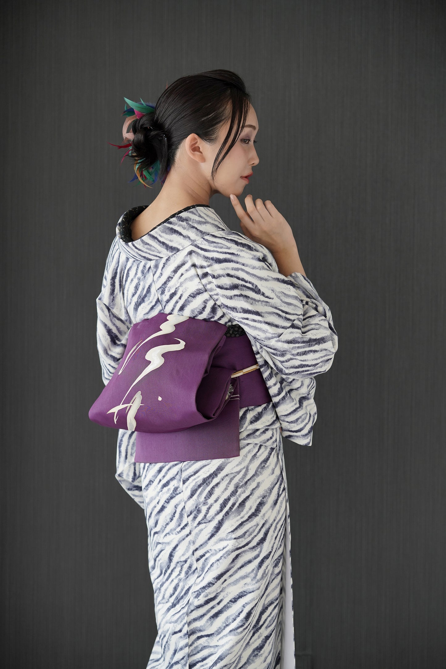 東レシルック 小紋 ～fuku～「ゼブラ」ホワイト×グレー 【袷・単衣用】