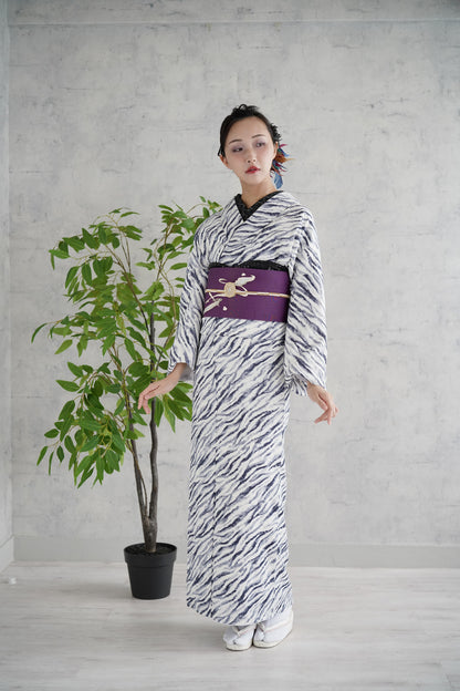 東レシルック 小紋 ～fuku～「ゼブラ」ホワイト×グレー 【袷・単衣用】
