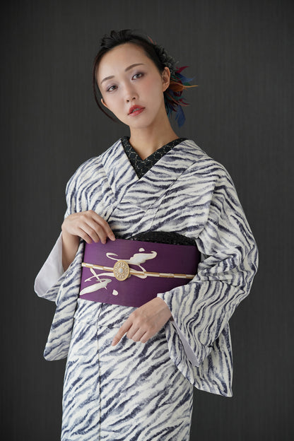 東レシルック 小紋 ～fuku～「ゼブラ」ホワイト×グレー 【袷・単衣用】