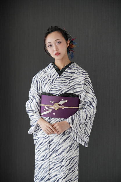 東レシルック 小紋 ～fuku～「ゼブラ」ホワイト×グレー 【袷・単衣用】